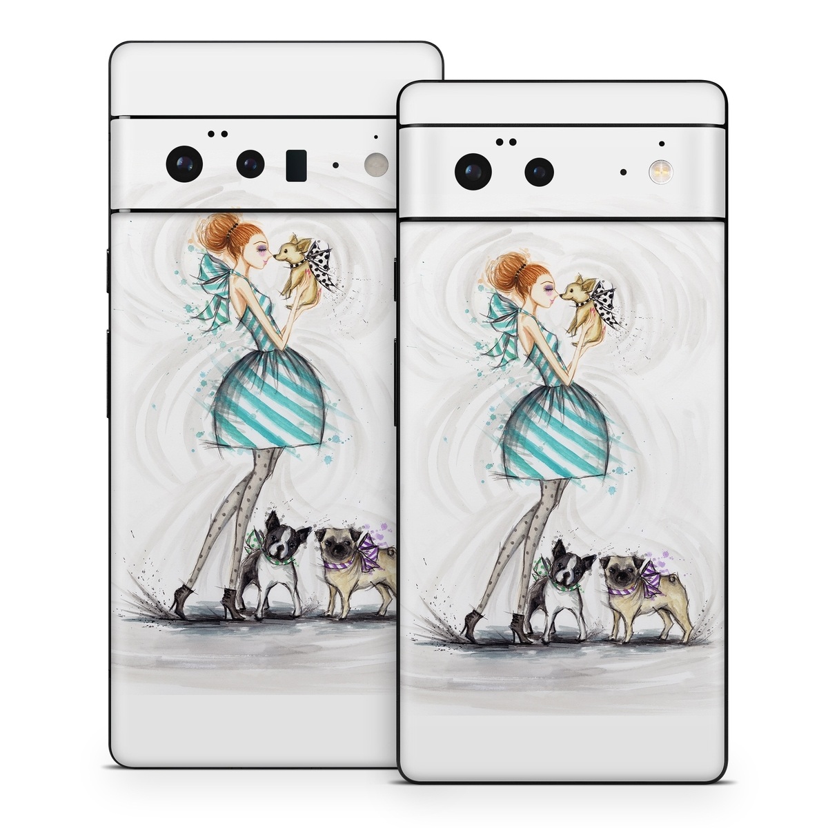 Google Pixel 6 Series Skin design of Illustration, Cartoon, Drawing, Art, Costume design, Fictional character, Fashion illustration, Sketch, with gray, black, white, blue, gray, yellow, brown colors