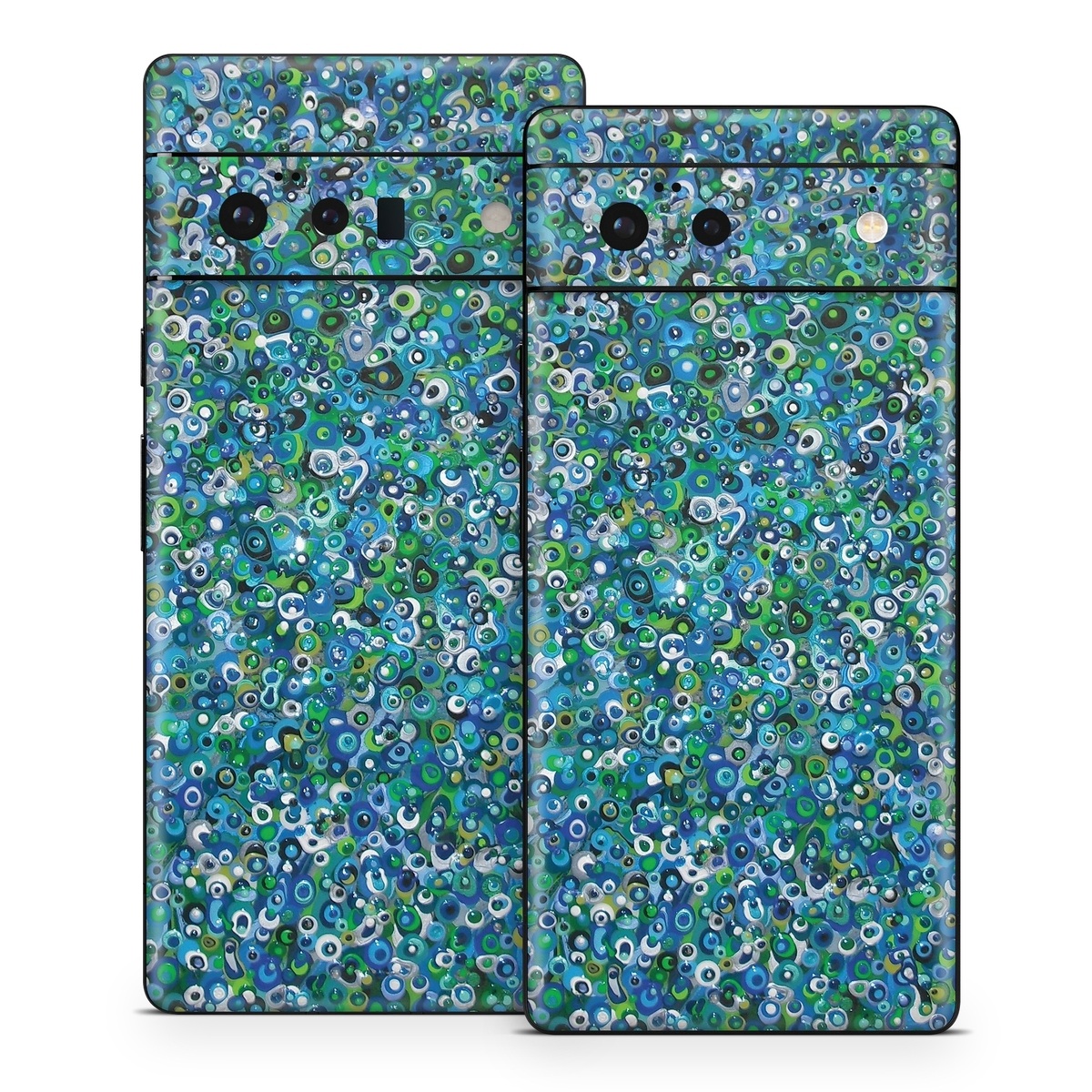 Google Pixel 6 Series Skin design of Blue, Plant, Glitter, with blue, green, white colors