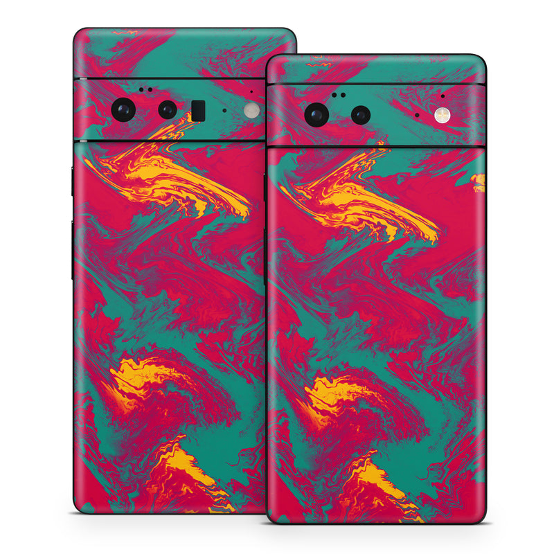 Google Pixel 6 Series Skin design of Red, Orange, Visual arts, Paint, Modern art, Graphics, Art Paint