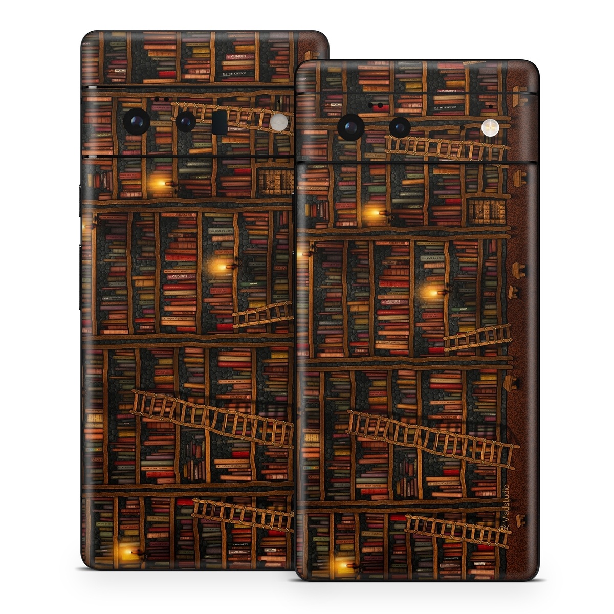 Google Pixel 6 Series Skin design of Shelving, Library, Bookcase, Shelf, Furniture, Book, Building, Publication, Room, Darkness, with black, red colors