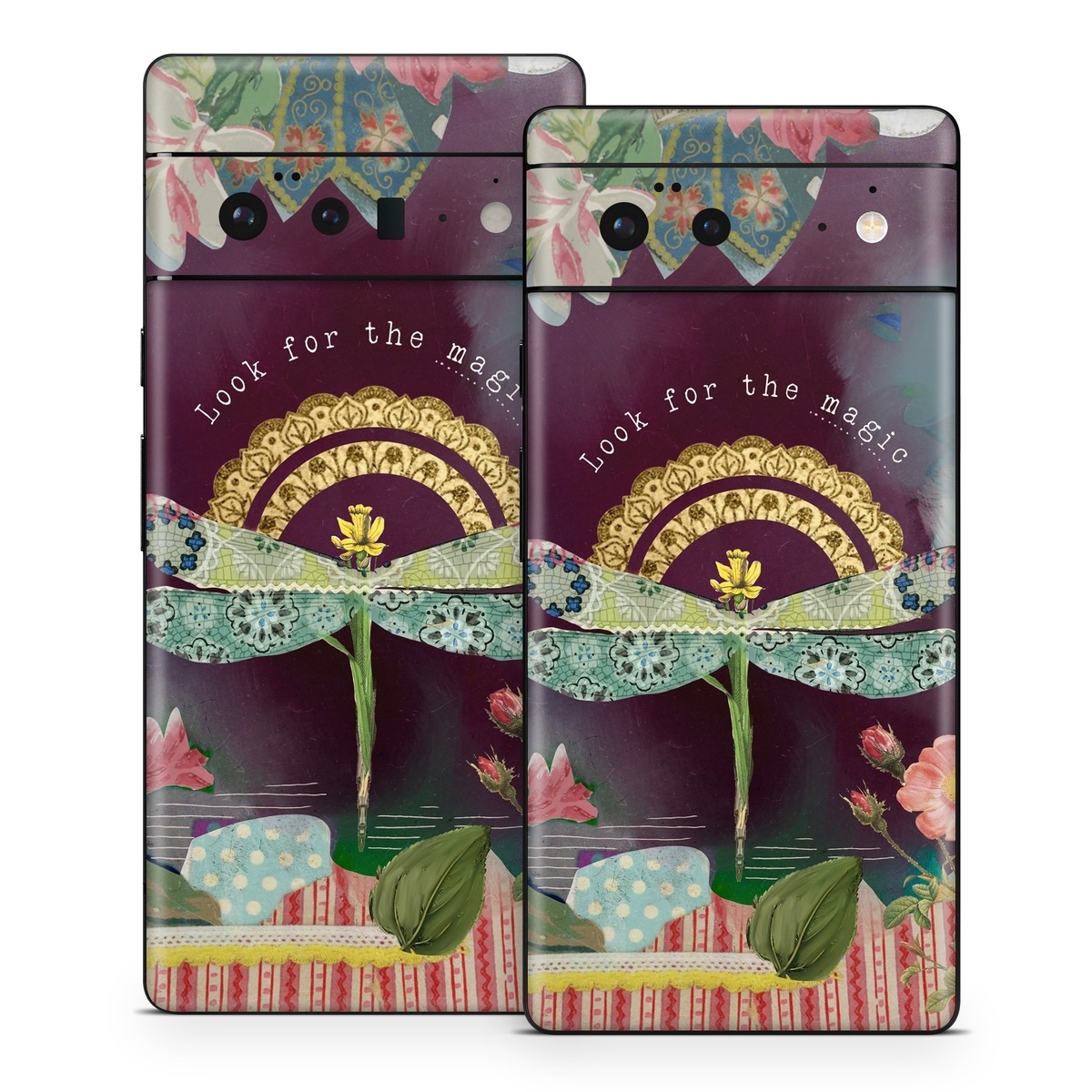 Google Pixel 6 Series Skin design of Leaf, Textile, Plant, Art, Creative arts, Font, Poster, Painting, Pattern, Paint, with white, yellow, green, blue, pink, red colors