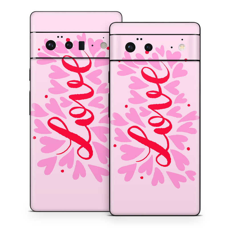 Google Pixel 6 Series Skin design of Plant, Pink, Font, Art, Magenta, Pattern, Logo, Peach, Event, Graphics, with pink, red colors