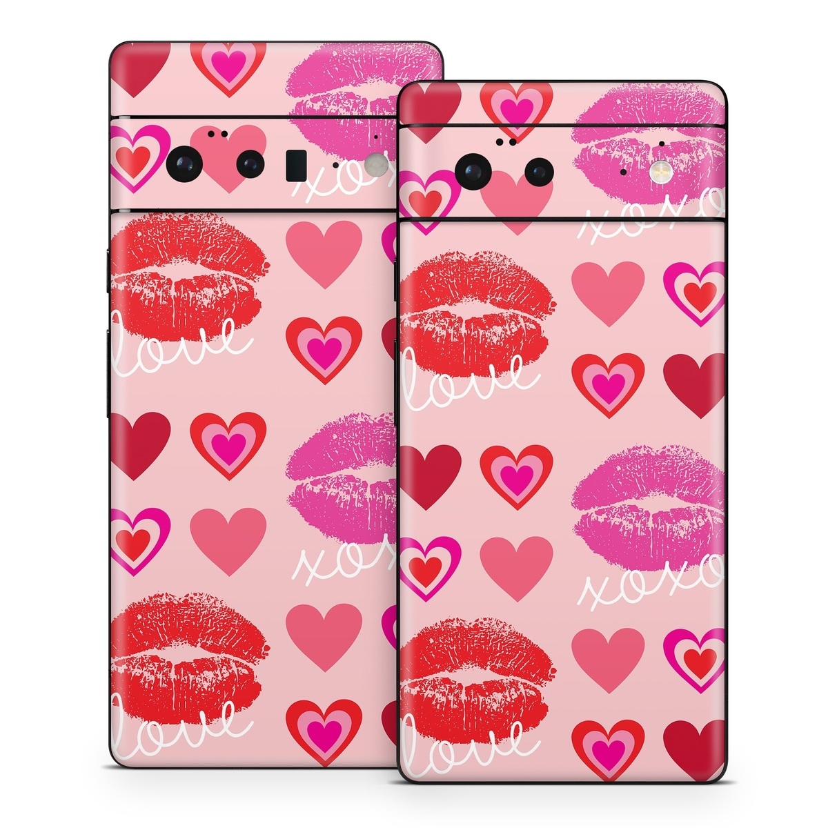 Google Pixel 6 Series Skin design of Organ, Pink, Red, Font, Material property, Magenta, Heart, Pattern, Happy, Love, with pink, red, white colors