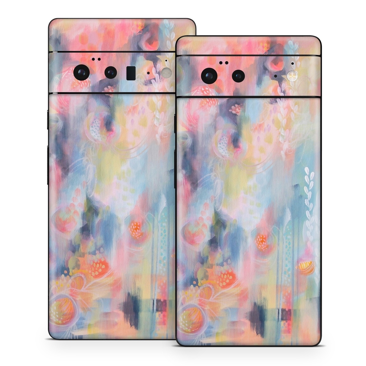 Google Pixel 6 Series Skin design of Painting, Watercolor paint, Modern art, Acrylic paint, Art, Visual arts, Paint, Artwork, Dye, with blue, pink, orange, yellow, red, white colors