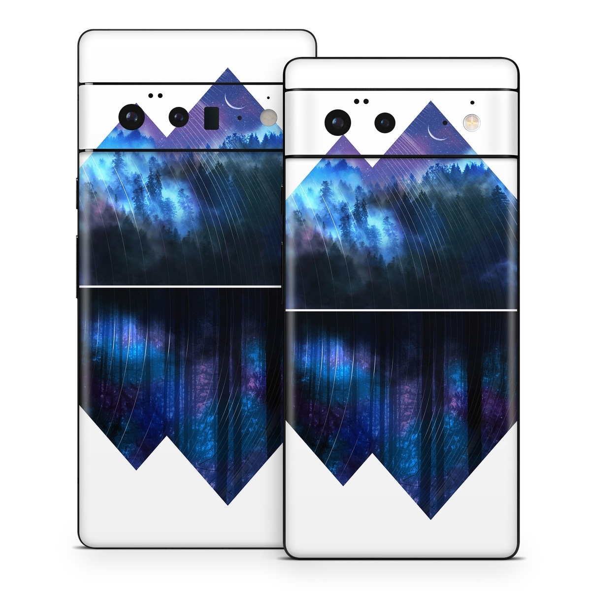 Google Pixel 6 Series Skin design of Blue, Cobalt blue, Pyramid, Pattern, Electric blue, Design, Fractal art, Sky, Triangle, Space, with white, blue, purple, black colors
