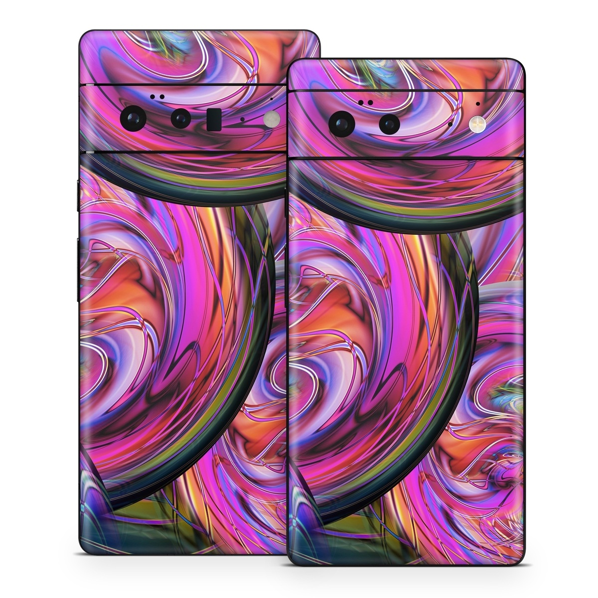 Google Pixel 6 Series Skin design of Pattern, Psychedelic art, Purple, Art, Fractal art, Design, Graphic design, Colorfulness, Textile, Visual arts, with purple, black, red, gray, blue, green colors