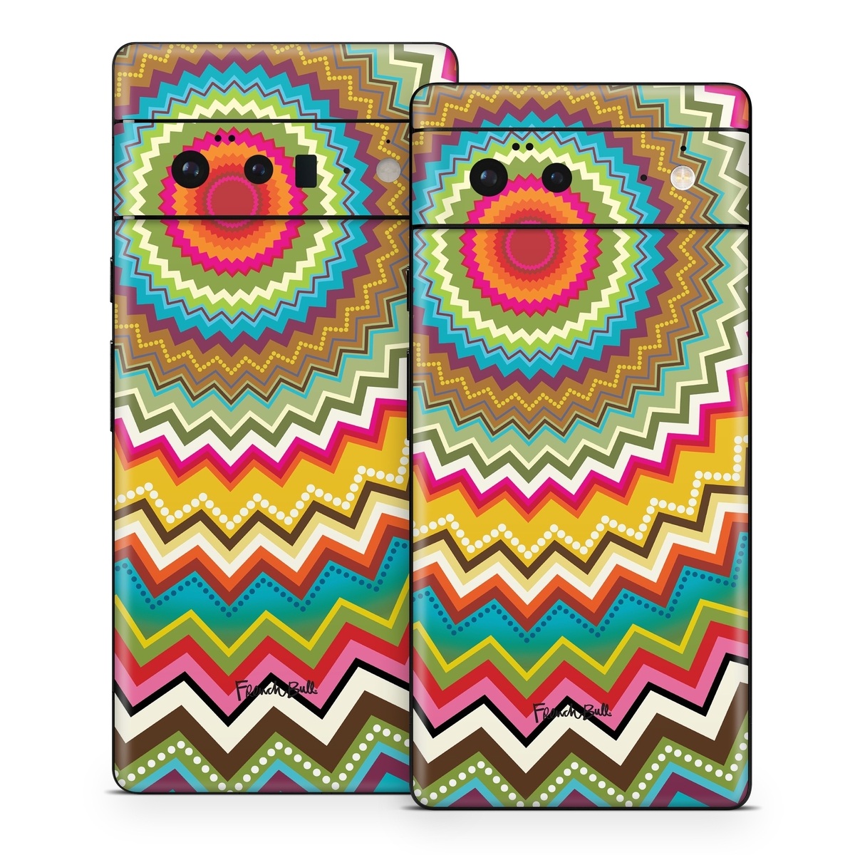 Google Pixel 6 Series Skin design of Colorfulness, Textile, Art, Creative arts, Triangle, Rectangle, Symmetry, Circle, Pattern, Tints and shades, with red, orange, yellow, pink, green, white, black, blue, brown colors