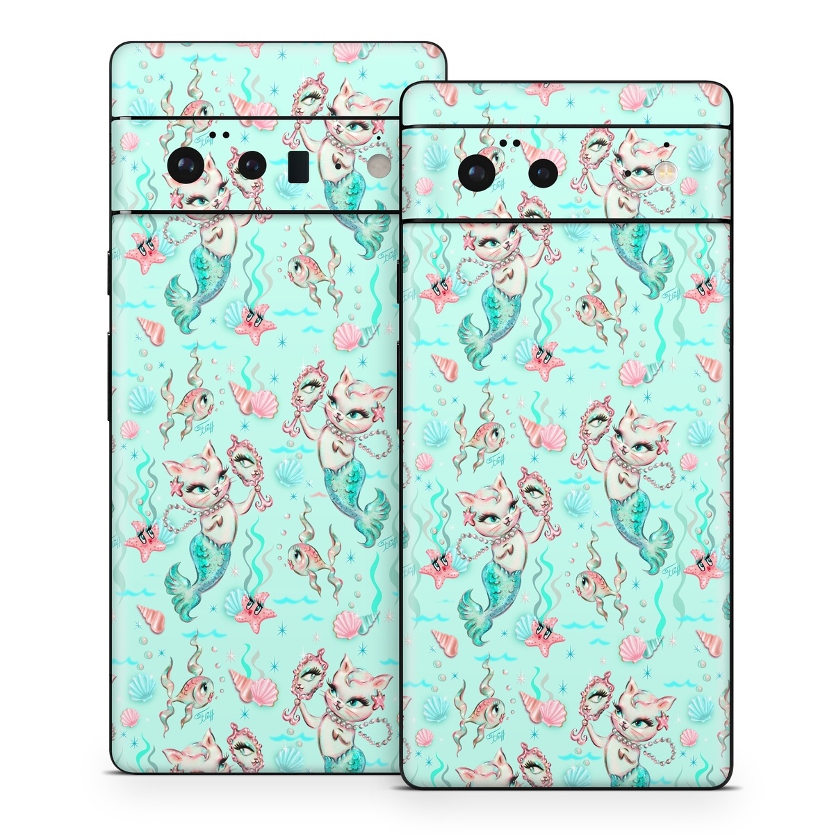 Google Pixel 6 Series Skin design of Green, Aqua, Pattern, Teal, Turquoise, Pink, Textile, Wrapping paper, Design, with blue, pink, white, green colors