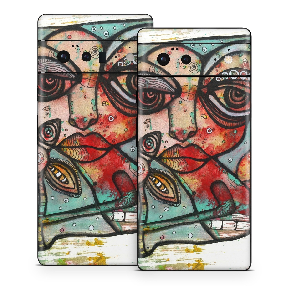 Google Pixel 6 Series Skin design of Modern art, Art, Painting, Illustration, Visual arts, Psychedelic art, Acrylic paint, Watercolor paint, Graffiti, Drawing, with gray, black, red, green, blue, white colors