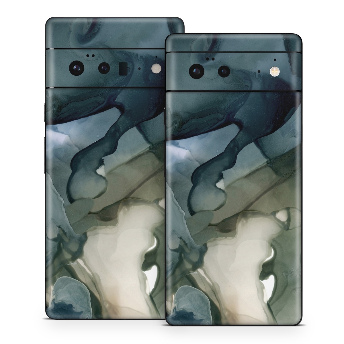 Google Pixel 6 Series Skin design of Azure, Petal, Organism, Grey, Art, Pattern, Beauty, Painting, Close-up, Tree, with black, blue, green, white colors