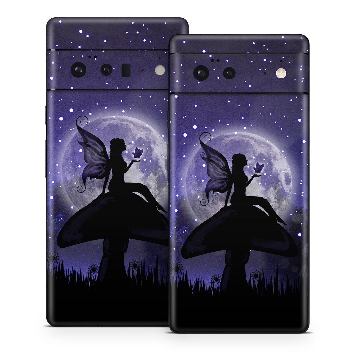 Google Pixel 6 Series Skin design of Purple, Sky, Moonlight, Cg artwork, Fictional character, Darkness, Night, Illustration, Space, Star, with black, blue, gray, purple colors