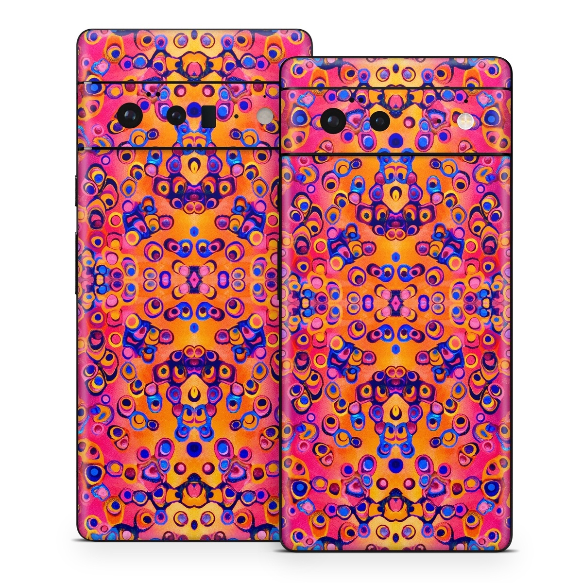 Google Pixel 6 Series Skin design of Pattern, Psychedelic art, Symmetry, with orange, purple, blue, pink colors