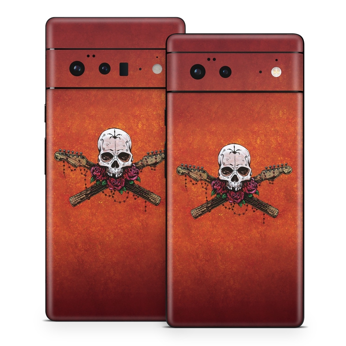 Google Pixel 6 Series Skin design of Sleeve, Orange, Skull, Font, Bone, Art, T-shirt, Symbol, Circle, Emblem, with black, white, gray, brown, red, green colors