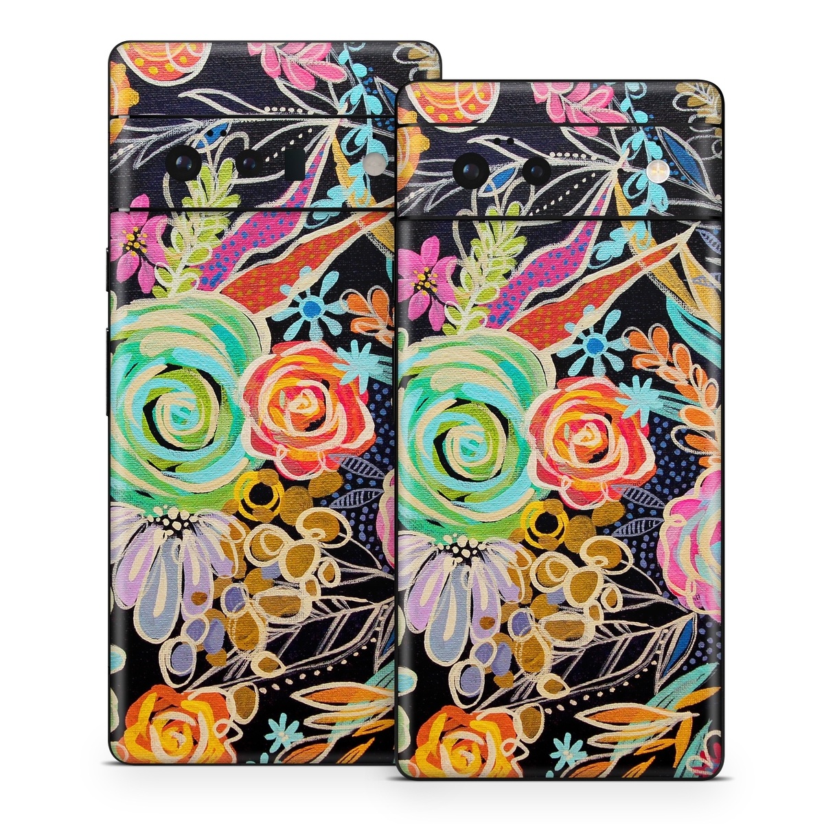 Google Pixel 6 Series Skin design of Pattern, Floral design, Design, Textile, Visual arts, Art, Graphic design, Psychedelic art, Plant, with black, gray, green, red, blue colors