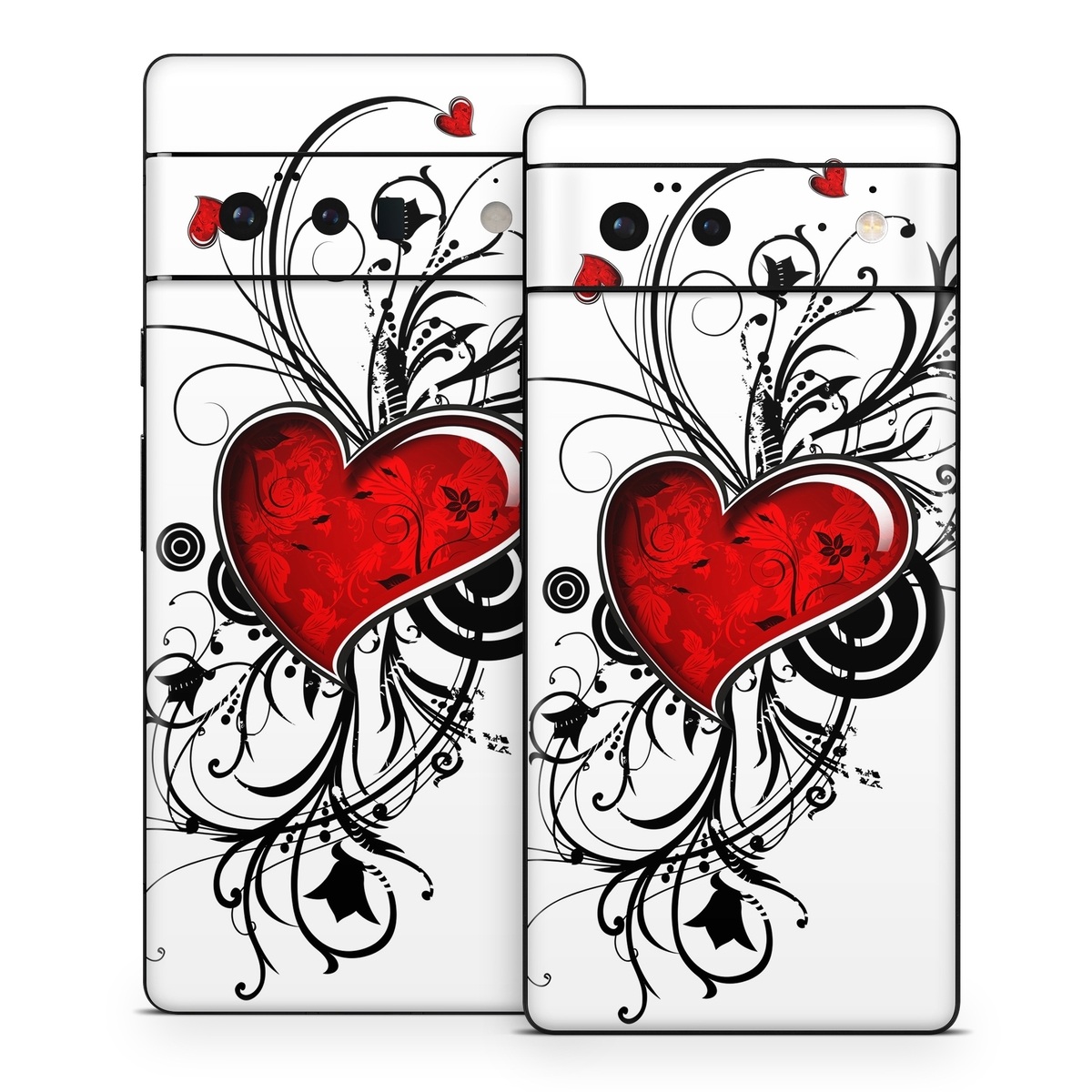Google Pixel 6 Series Skin design of Heart, Line art, Love, Clip art, Plant, Graphic design, Illustration, with white, gray, black, red colors