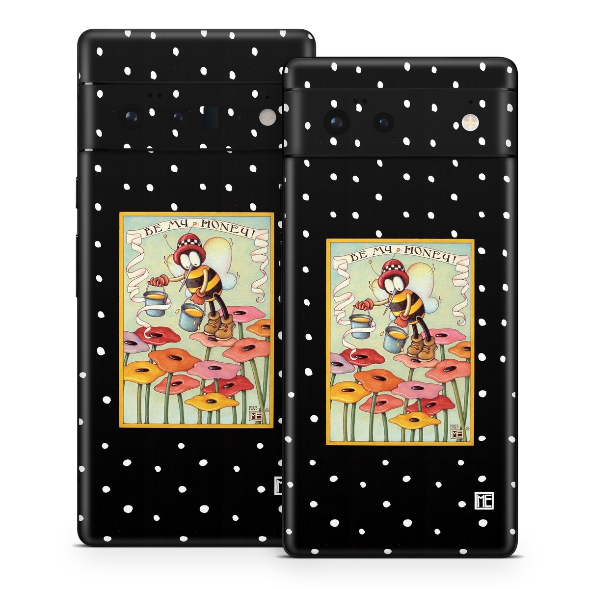 Google Pixel 6 Series Skin design of Cartoon, Illustration, Art, with black, white, yellow, orange, pink, red, blue, green colors