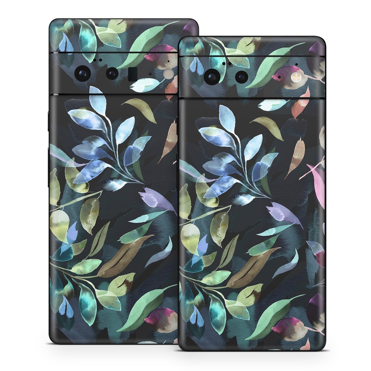 Google Pixel 6 Series Skin design of Flower, Leaf, Plant, Botany, Organism, Line, Art, Petal, Groundcover, Terrestrial plant, with black, blue, green, purple, pink, red, white colors