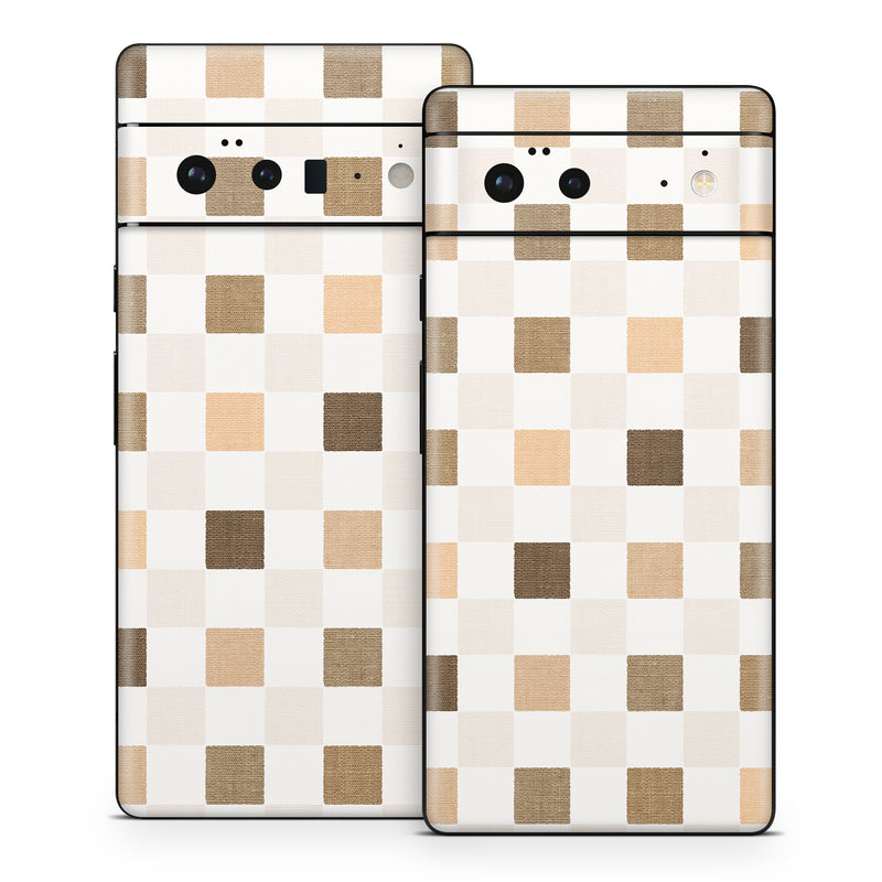 Google Pixel 6 Series Skin design of Brown, Rectangle, Beige, Textile, Sleeve, Grey, Khaki, Material property, Symmetry, Art, with white, gray, brown colors