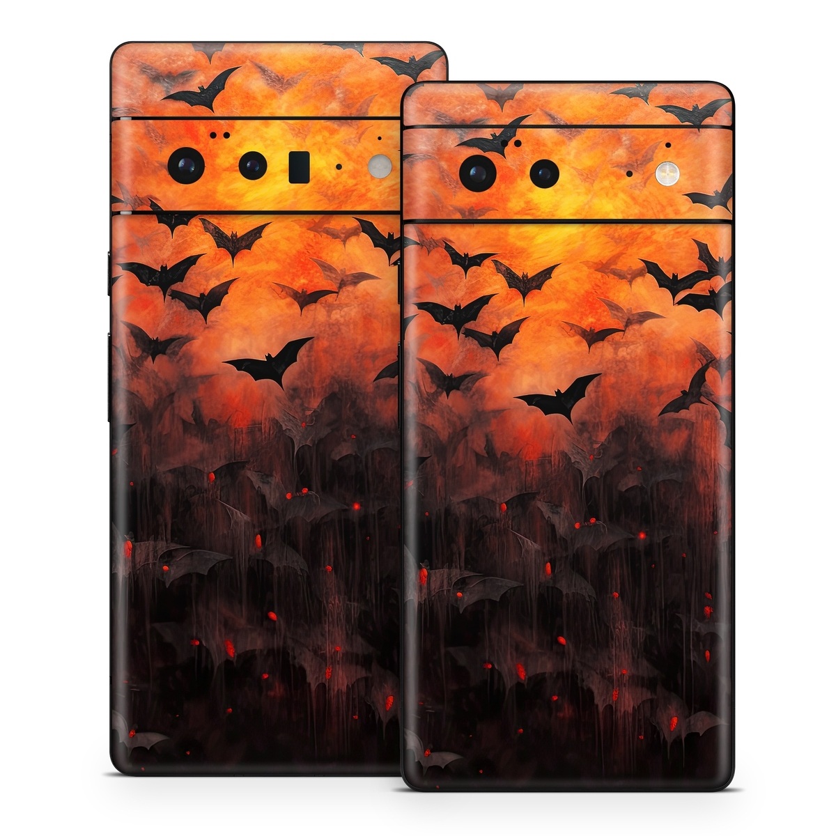 Google Pixel 6 Series Skin design of Vertebrate, Plant, Leaf, Orange, Branch, Natural landscape, Organism, Bird, Deciduous, Woody plant, with yellow, orange, red, black colors