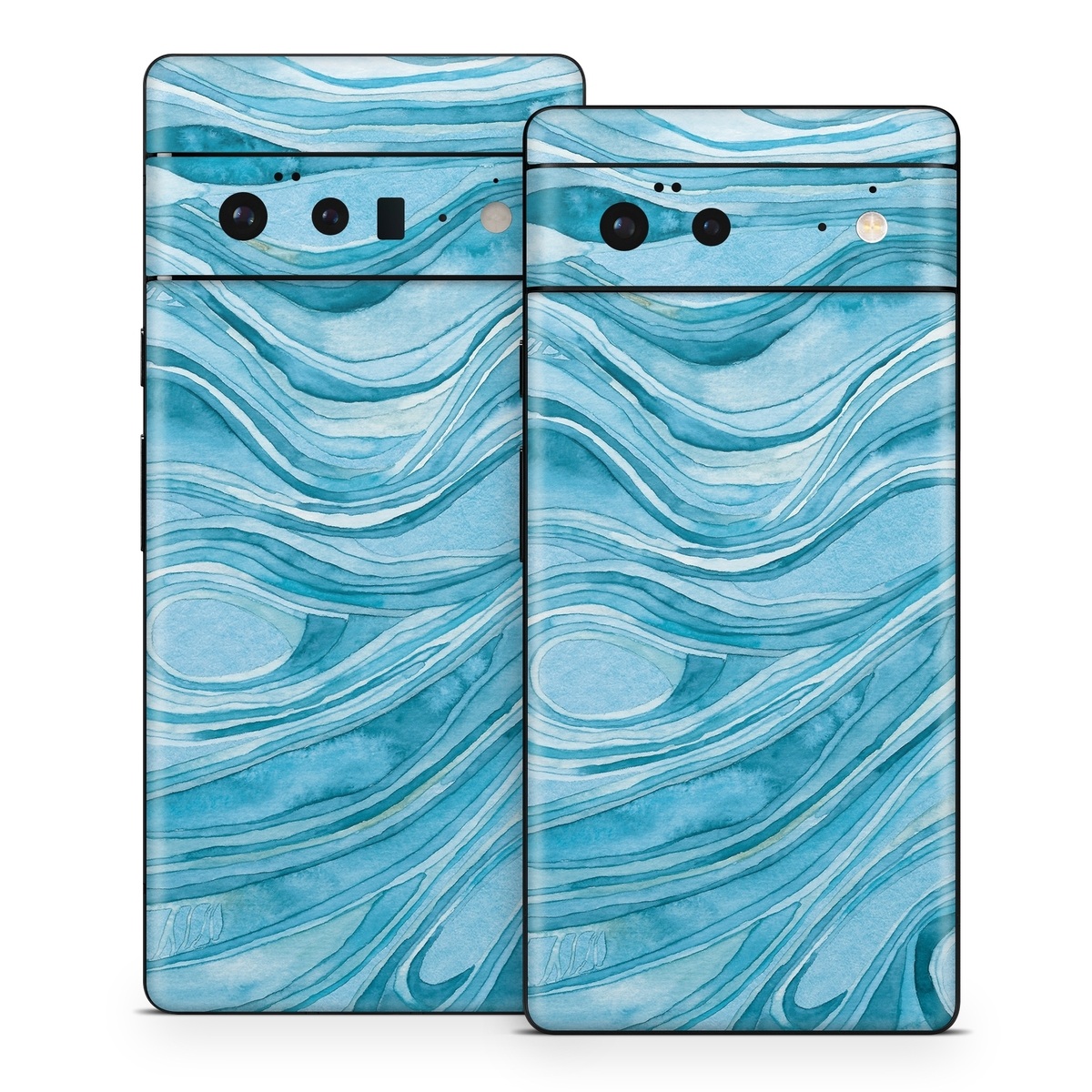 Google Pixel 6 Series Skin design of Water, Liquid, Azure, Fluid, Rectangle, Aqua, Painting, Pattern, Electric blue, Art, with blue, white colors