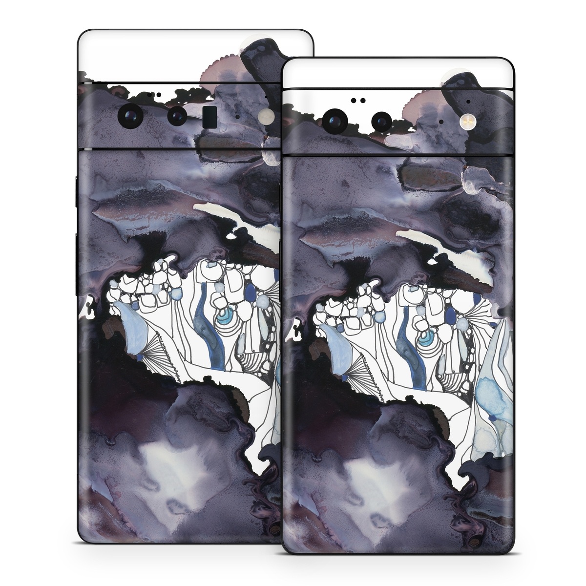 Google Pixel 6 Series Skin design of Watercolor paint, Illustration, Art, World, Paint, Cg artwork, Drawing, Graphic design, Animation, Rock, with black, purple, white, blue colors