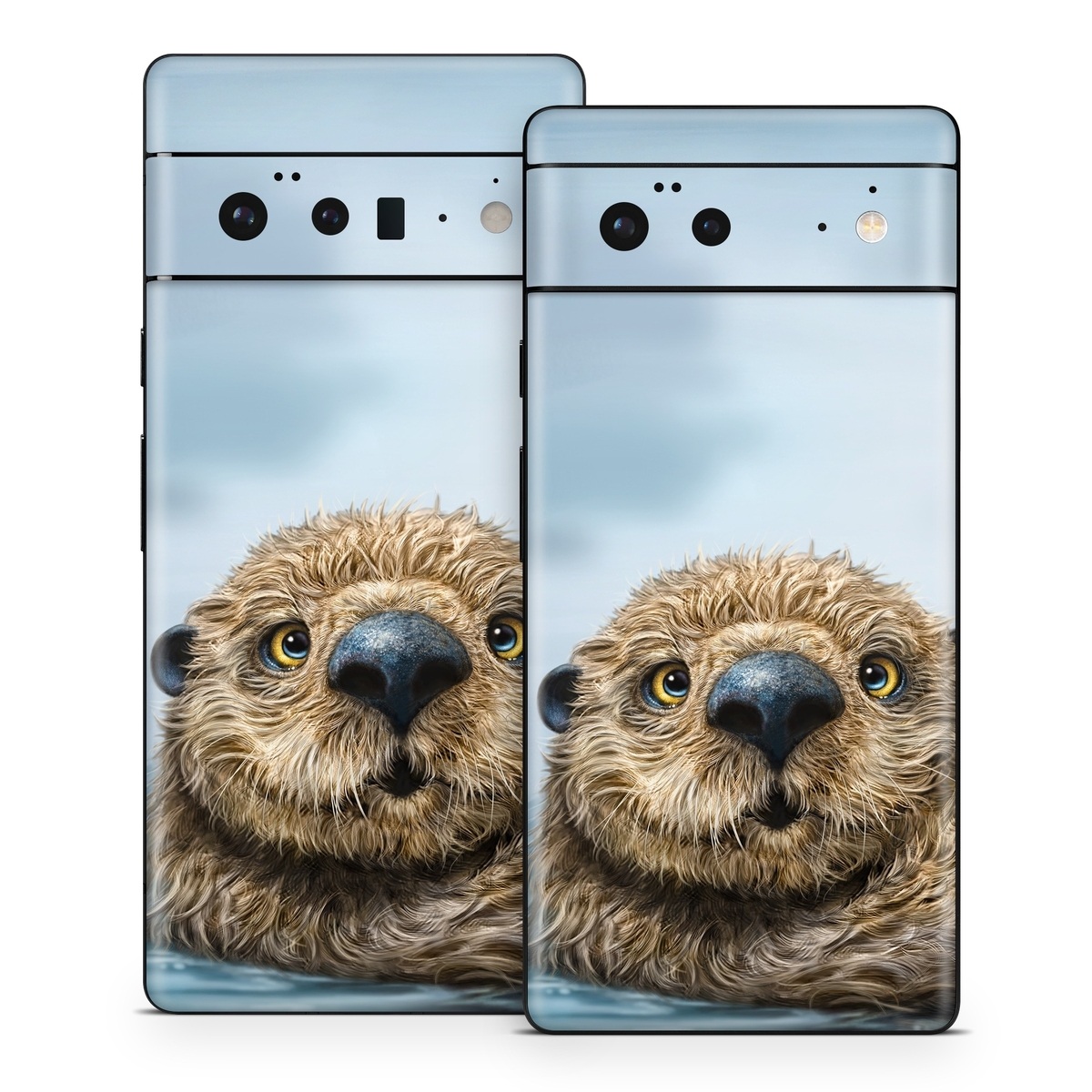 Google Pixel 6 Series Skin design of Mammal, Vertebrate, Otter, Sea otter, North american river otter, Marine mammal, Terrestrial animal, Mustelidae, Snout, Organism, with gray, black, blue, green, red colors