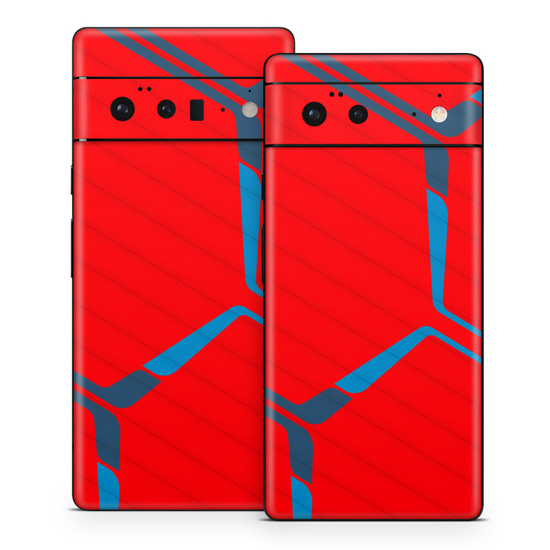 Google Pixel 6 Series Skin design of Triangle, Font, Rectangle, Tints and shades, Magenta, Electric blue, Pattern, Parallel, Symmetry, Carmine, with red, blue colors
