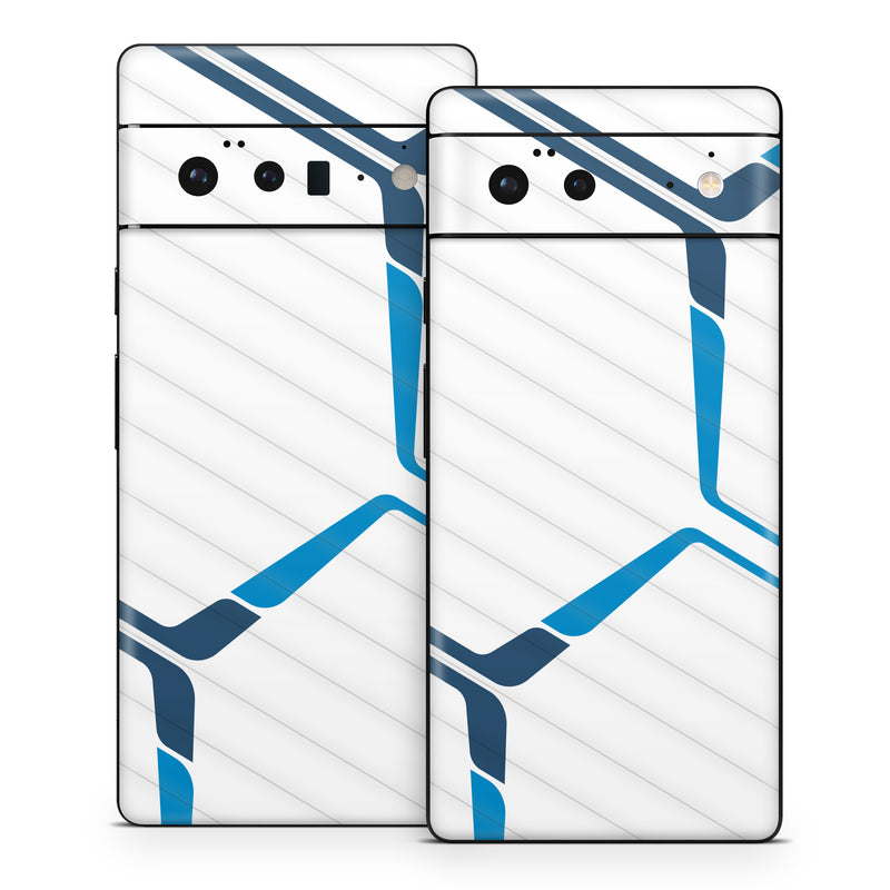Google Pixel 6 Series Skin design of Textile, Sleeve, Font, Parallel, Pattern, Electric blue, Jersey, Sportswear, Symmetry, Graphics, with white, blue colors
