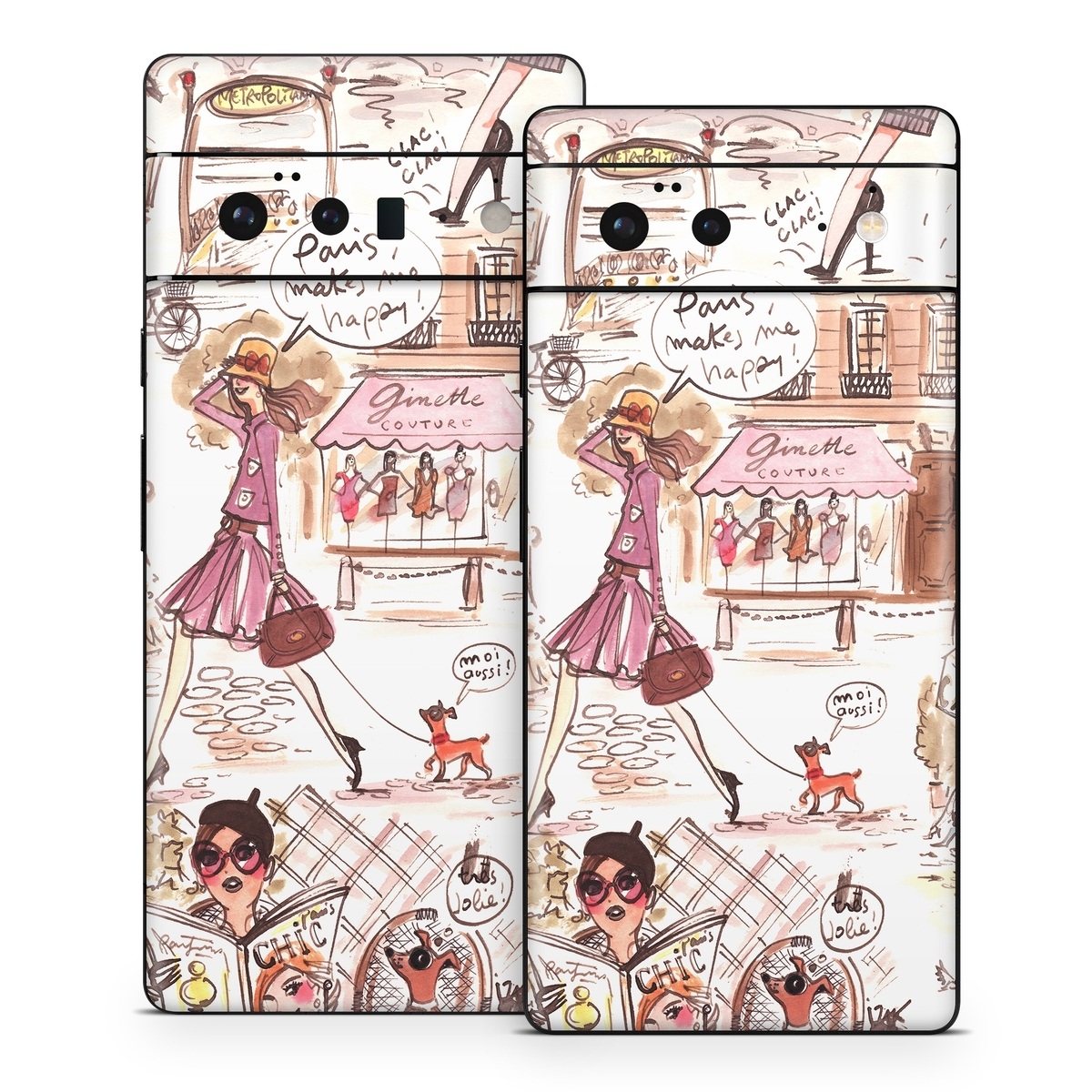 Google Pixel 6 Series Skin design of Cartoon, Illustration, Comic book, Fiction, Comics, Art, Human, Organism, Fictional character, Style, with gray, white, pink, red, yellow, green colors