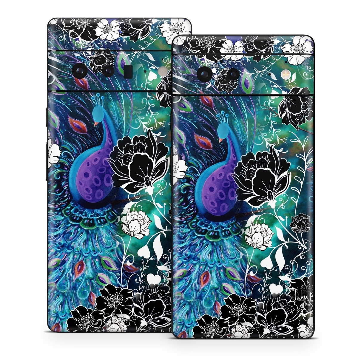 Google Pixel 6 Series Skin design of Pattern, Psychedelic art, Organism, Turquoise, Purple, Graphic design, Art, Design, Illustration, Fractal art, with black, blue, gray, green, white colors