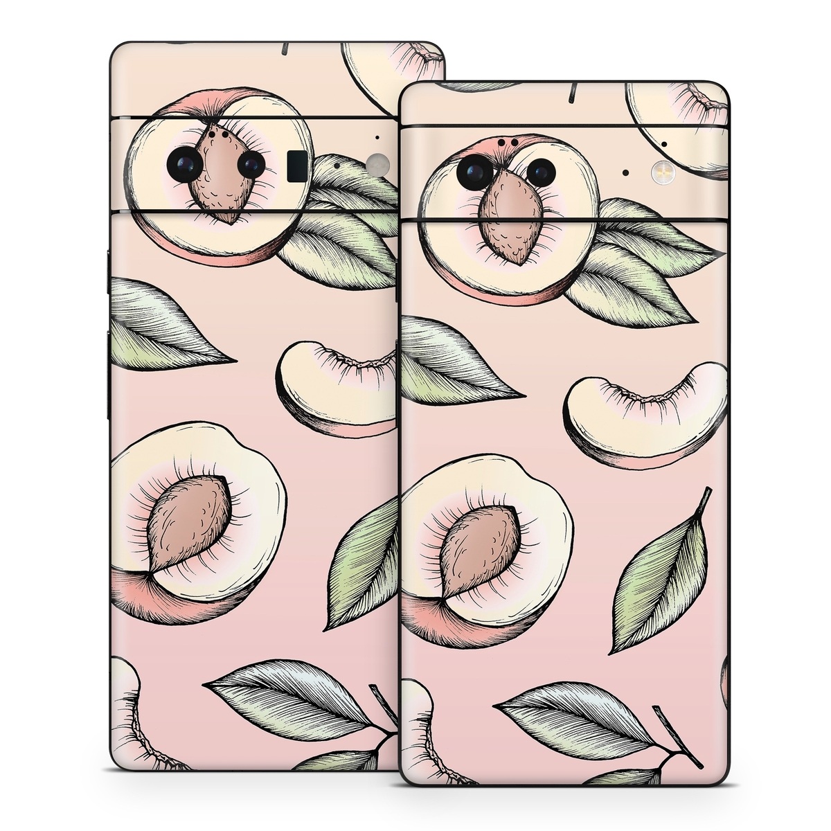 Google Pixel 6 Series Skin design of Pattern, Leaf, Botany, Organism, Design, Plant, Illustration, Clip art, with pink, green, yellow, orange colors