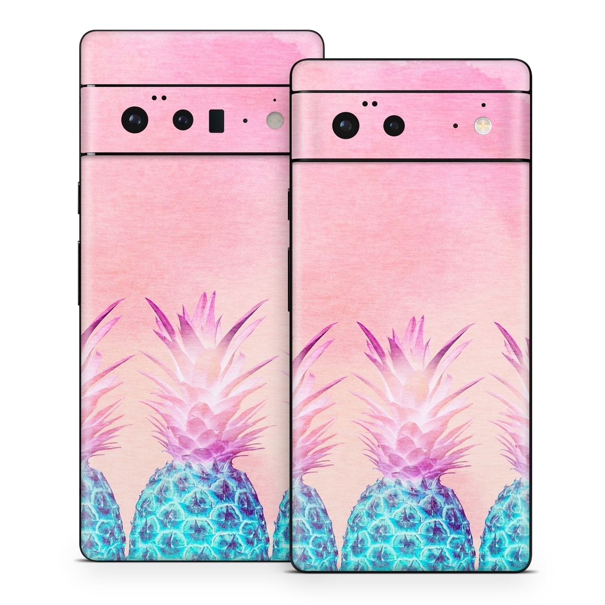 Google Pixel 6 Series Skin design of Pineapple, Ananas, Pink, Fruit, Plant, Bromeliaceae, Pattern, Poales, with pink, blue, orange colors