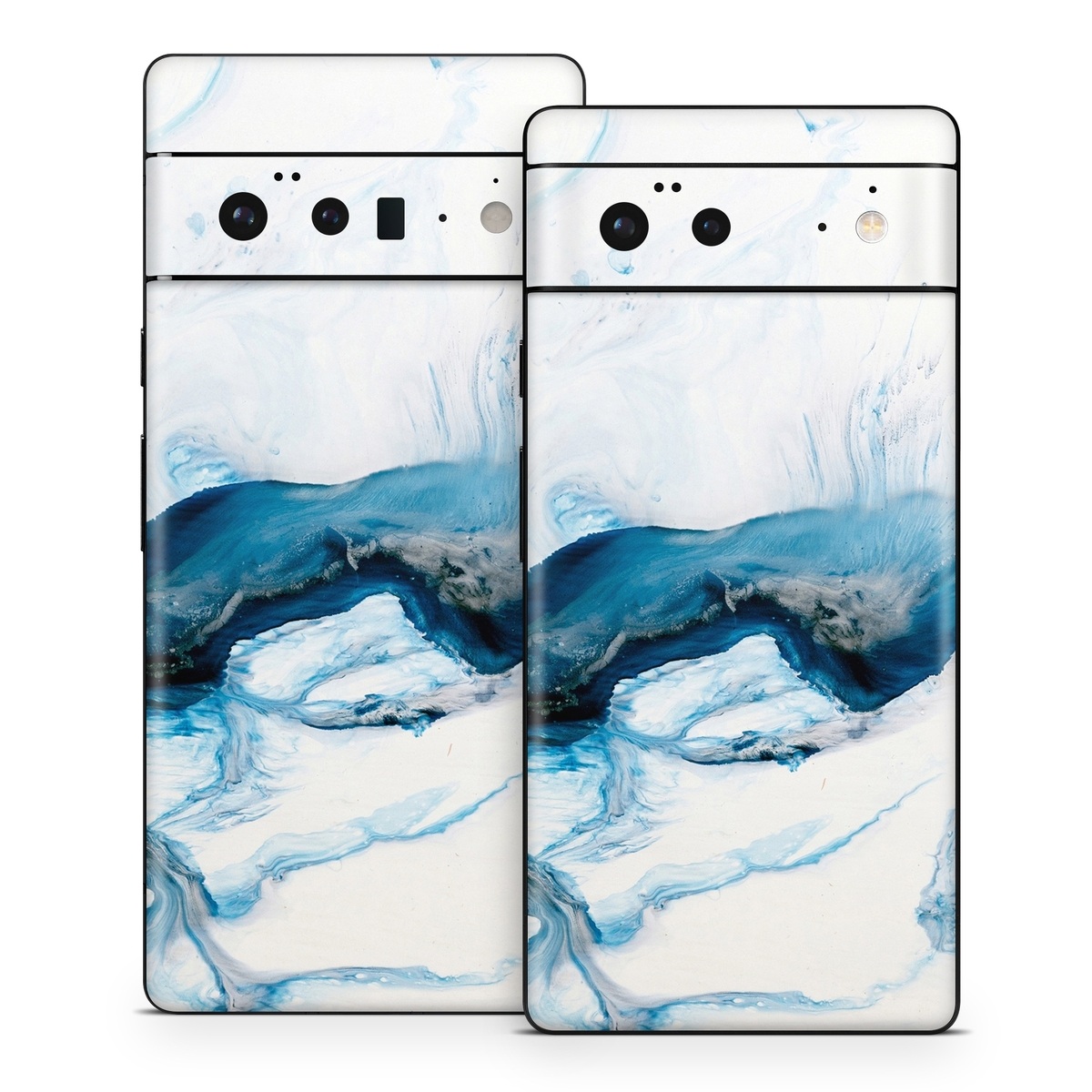 Google Pixel 6 Series Skin design of Glacial landform, Blue, Water, Glacier, Sky, Arctic, Ice cap, Watercolor paint, Drawing, Art, with white, blue, black colors