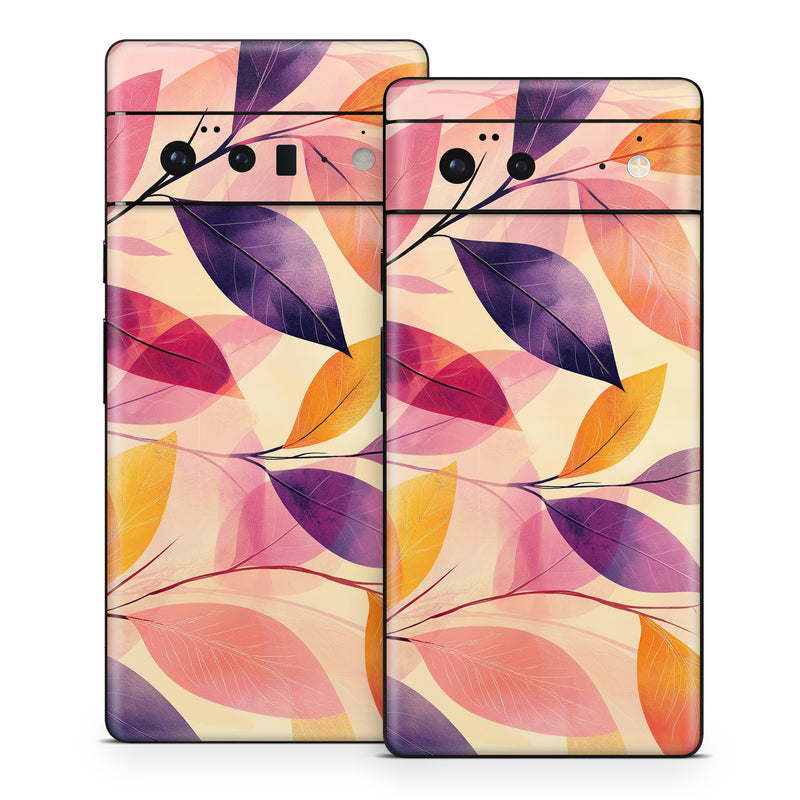 Google Pixel 6 Series Skin design of Pink, Orange, Brown, Purple, Creative arts, Paint, with yellow, orange, purple, pink colors