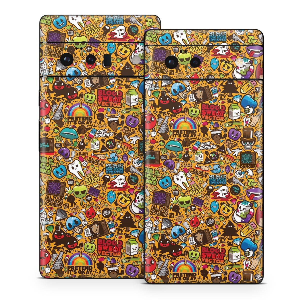 Google Pixel 6 Series Skin design of Pattern, Psychedelic art, Visual arts, Art, Design, Illustration, Graphic design, Doodle, with black, green, red, gray, orange, blue colors