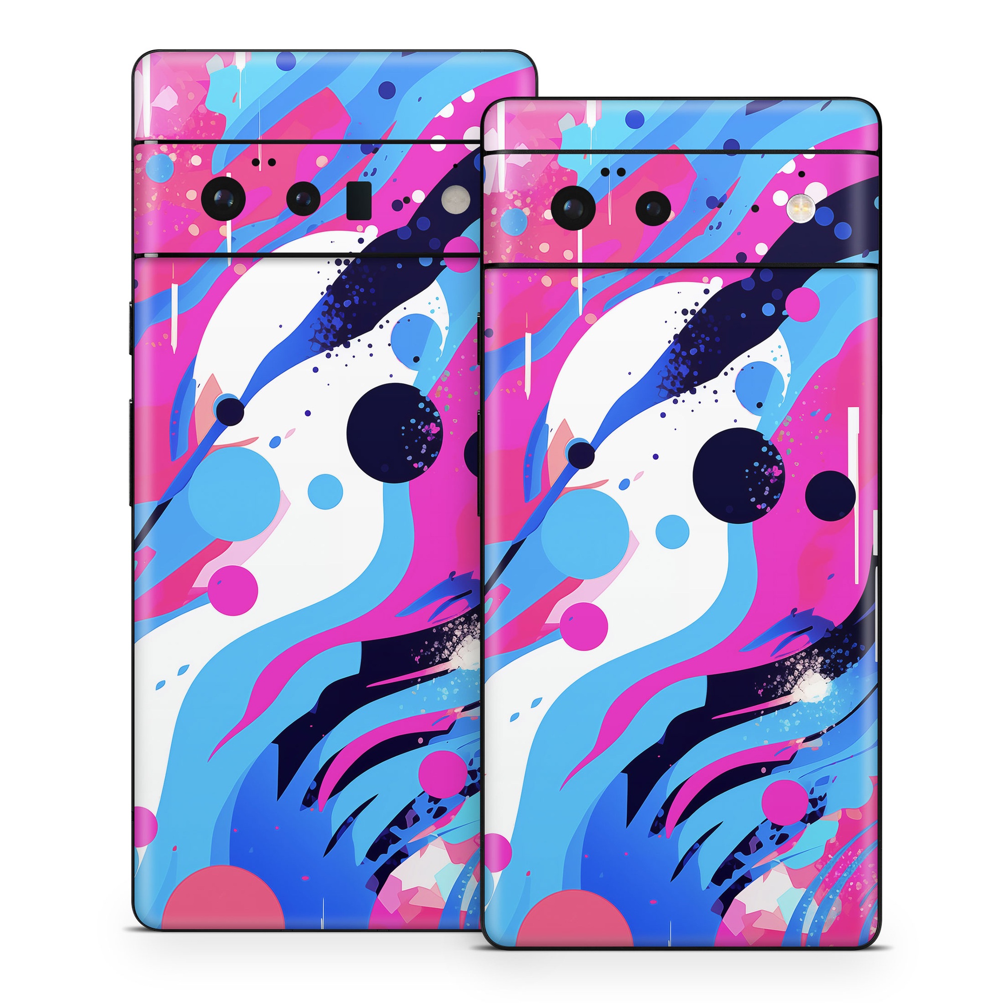 Google Pixel 6 Series Skin design of Organism, Art, Line, Font, Magenta, Art paint, Paint, Pattern, Electric blue, Tints and shades, with pink, blue, white, black, orange colors