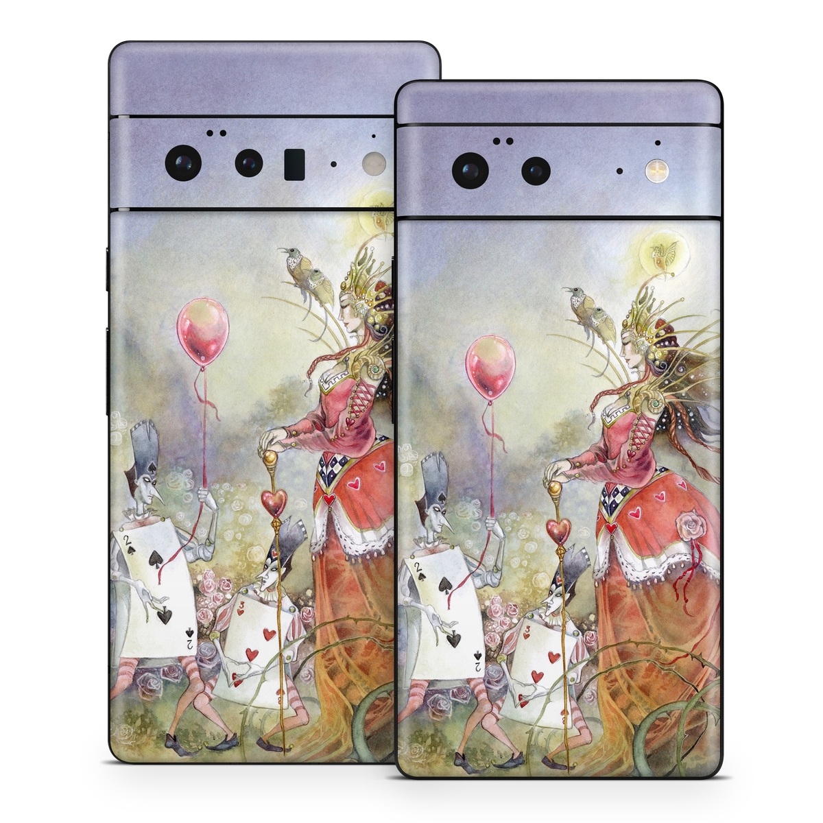 Google Pixel 6 Series Skin design of Watercolor paint, Painting, Art, Illustration, Spring, Flower, Fictional character, Blossom, Plant, Visual arts, with red, pink, white, black, blue, yellow, green colors