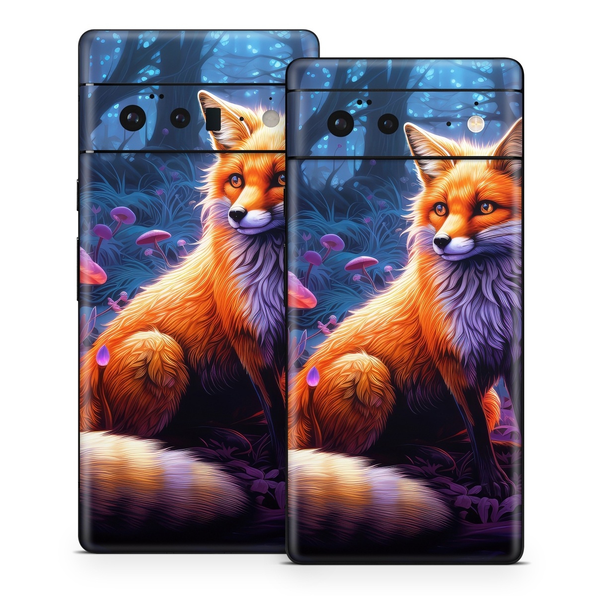 Google Pixel 6 Series Skin design of Plant, Light, Carnivore, Orange, Organism, Tree, Pink, Natural landscape, Fawn, Whiskers, with red, orange, white, black, purple, gray, green colors