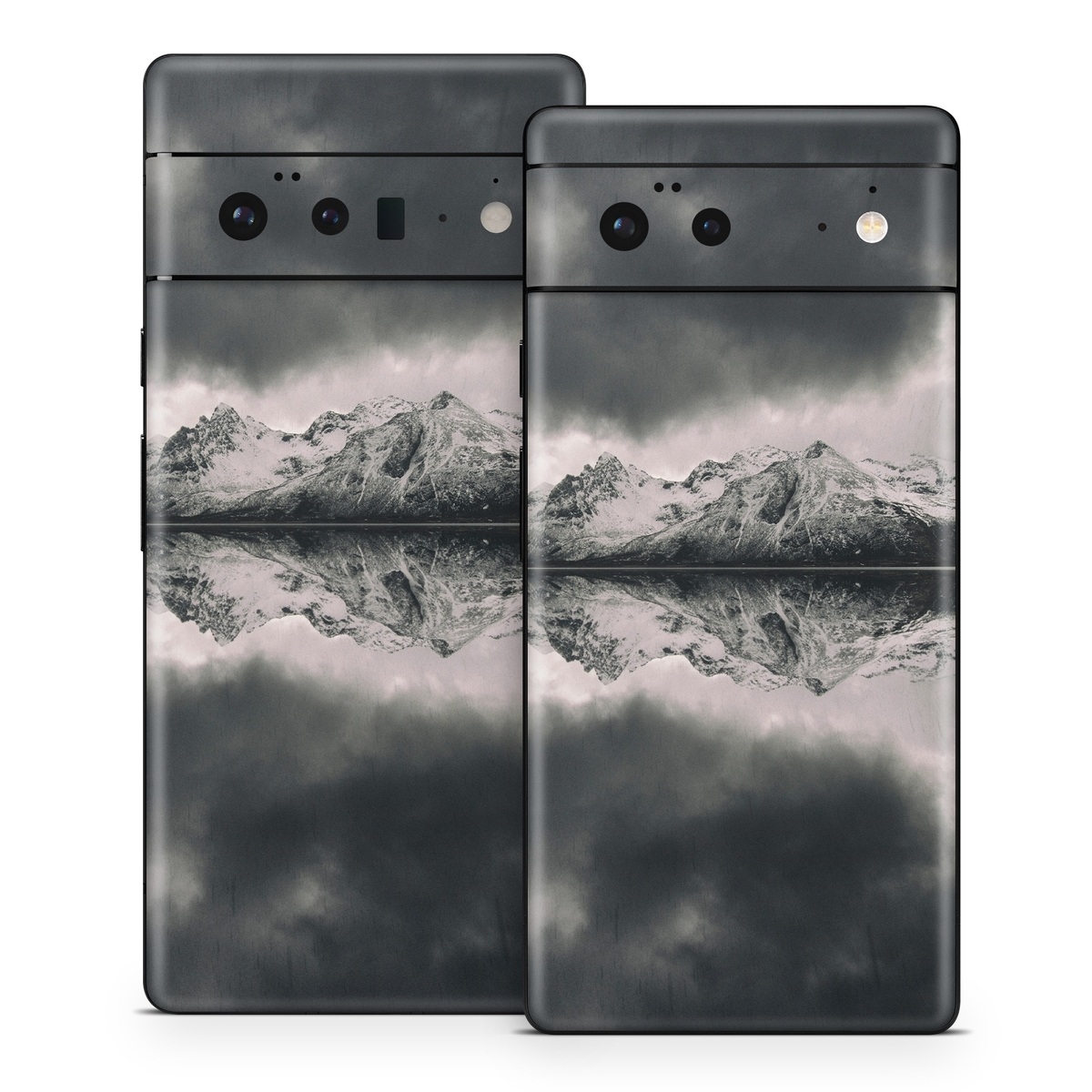 Google Pixel 6 Series Skin design of Sky, Cloud, Nature, Reflection, Water, Atmospheric phenomenon, Daytime, Black-and-white, Atmosphere, Calm, with white, black, gray colors