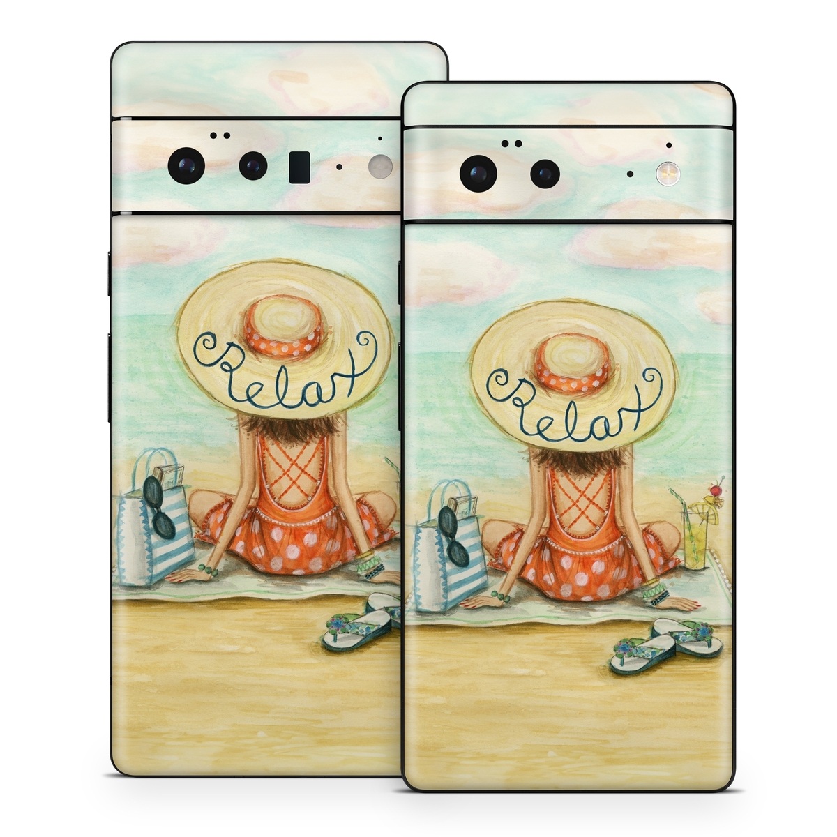 Google Pixel 6 Series Skin design of Illustration, Cartoon, Watercolor paint, Art, Drawing, Child art, Sketch, Paint, Still life, with white, yellow, blue, red, black, yellow colors