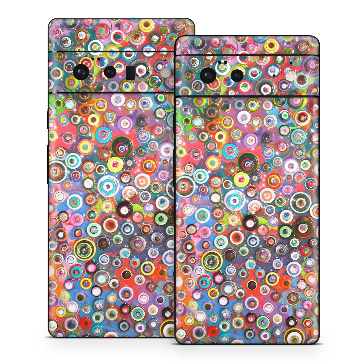 Google Pixel 6 Series Skin design of Pattern, Design, Textile, Visual arts, Circle, Art, with red, pink, blue, green, yellow, blue, orange colors