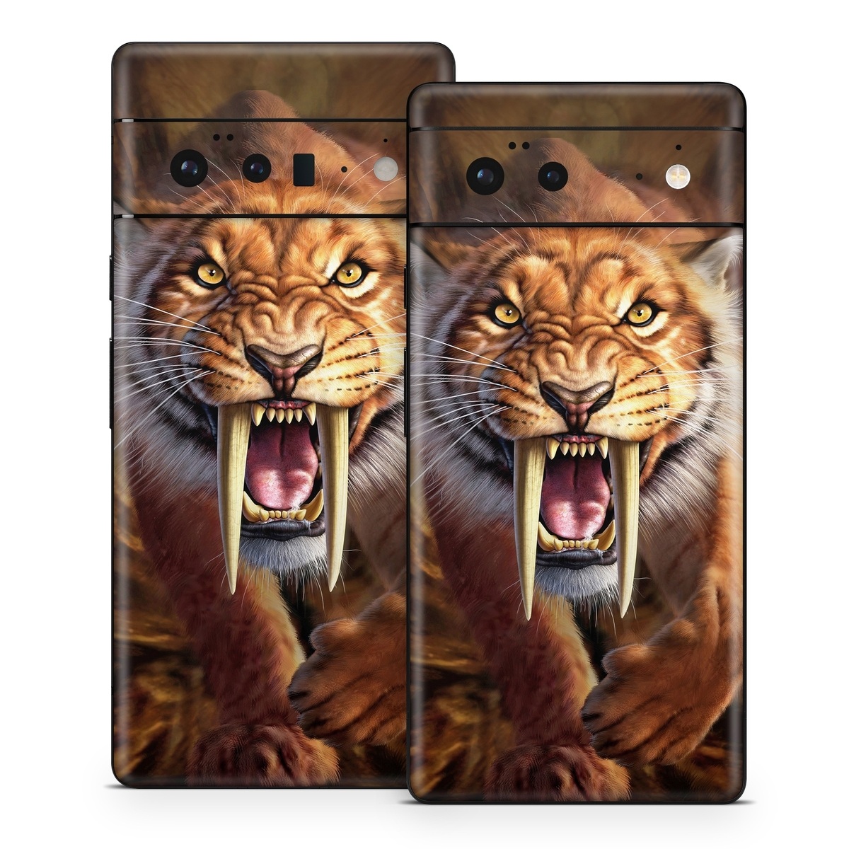 Google Pixel 6 Series Skin design of Roar, Felidae, Facial expression, Wildlife, Whiskers, Bengal tiger, Carnivore, Snout, Big cats, Fang, with black, orange, yellow, white colors