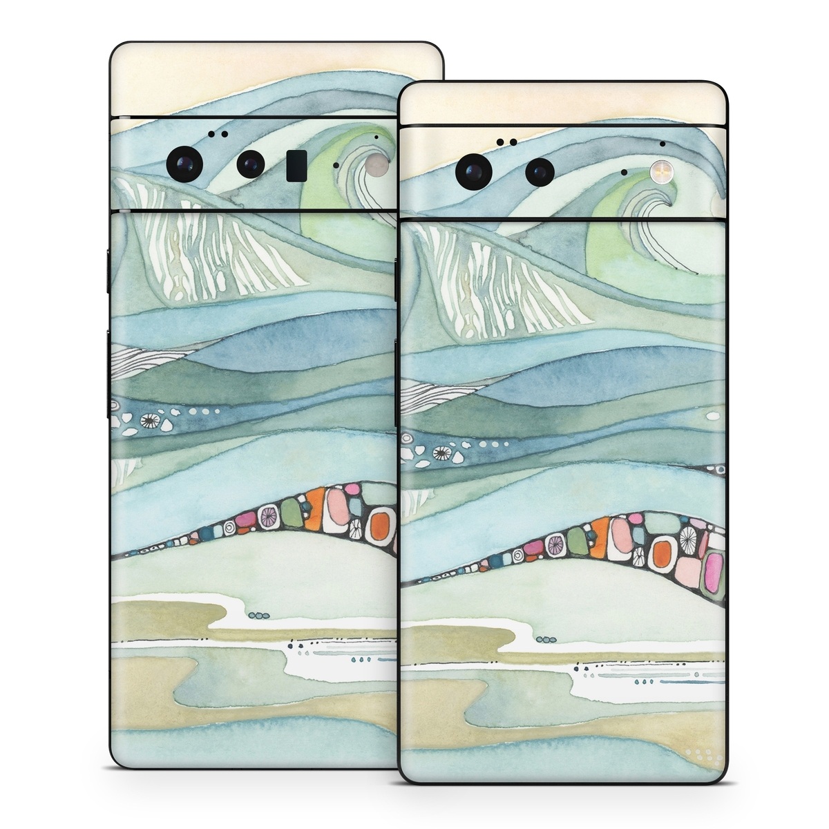 Google Pixel 6 Series Skin design of Line, Illustration, Art, with blue, green, orange, pink, black, white, yellow colors