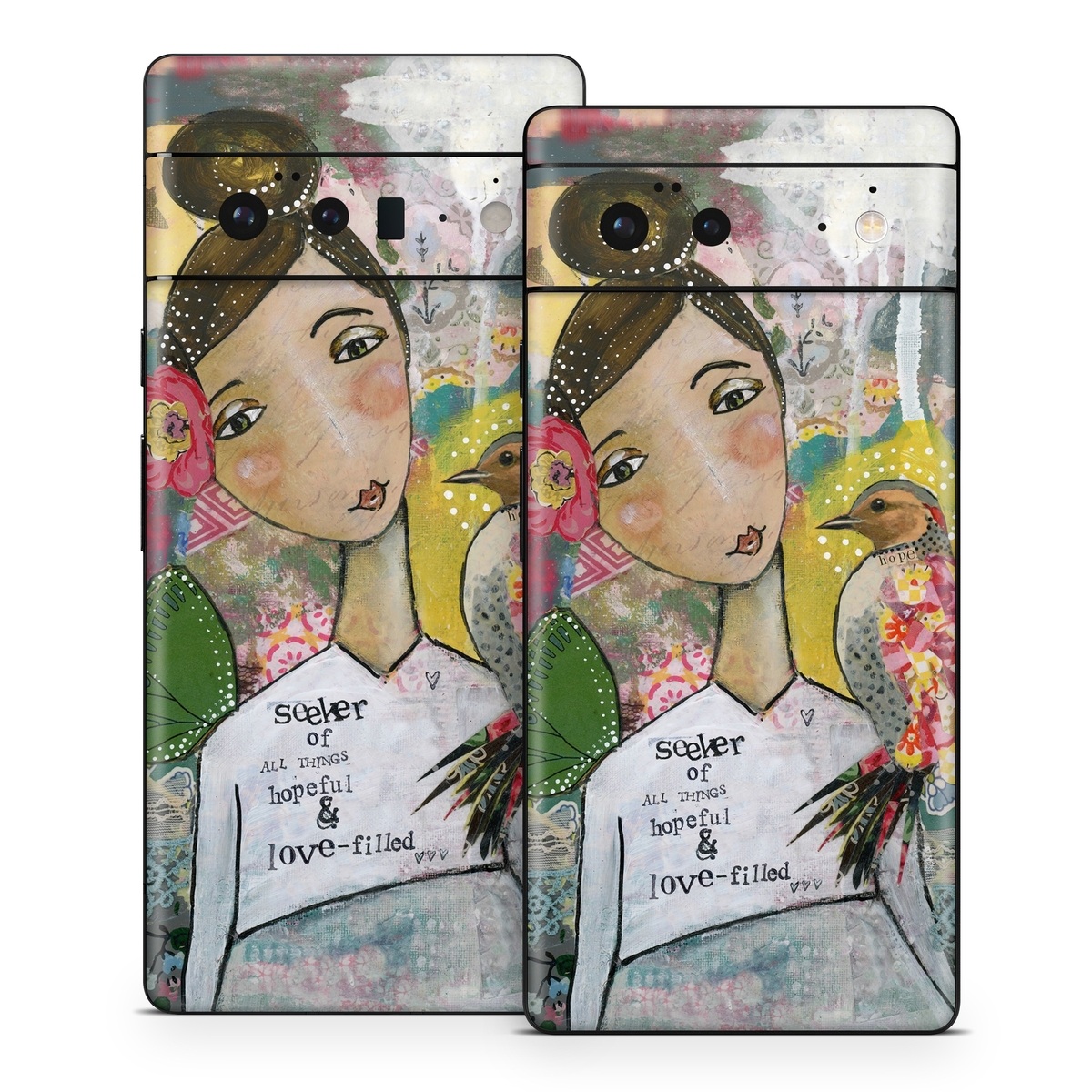 Google Pixel 6 Series Skin design of Art, Painting, Illustration, Visual arts, Watercolor paint, Acrylic paint, Flower, Plant, Paint, Modern art, with white, green, pink, red, yellow colors