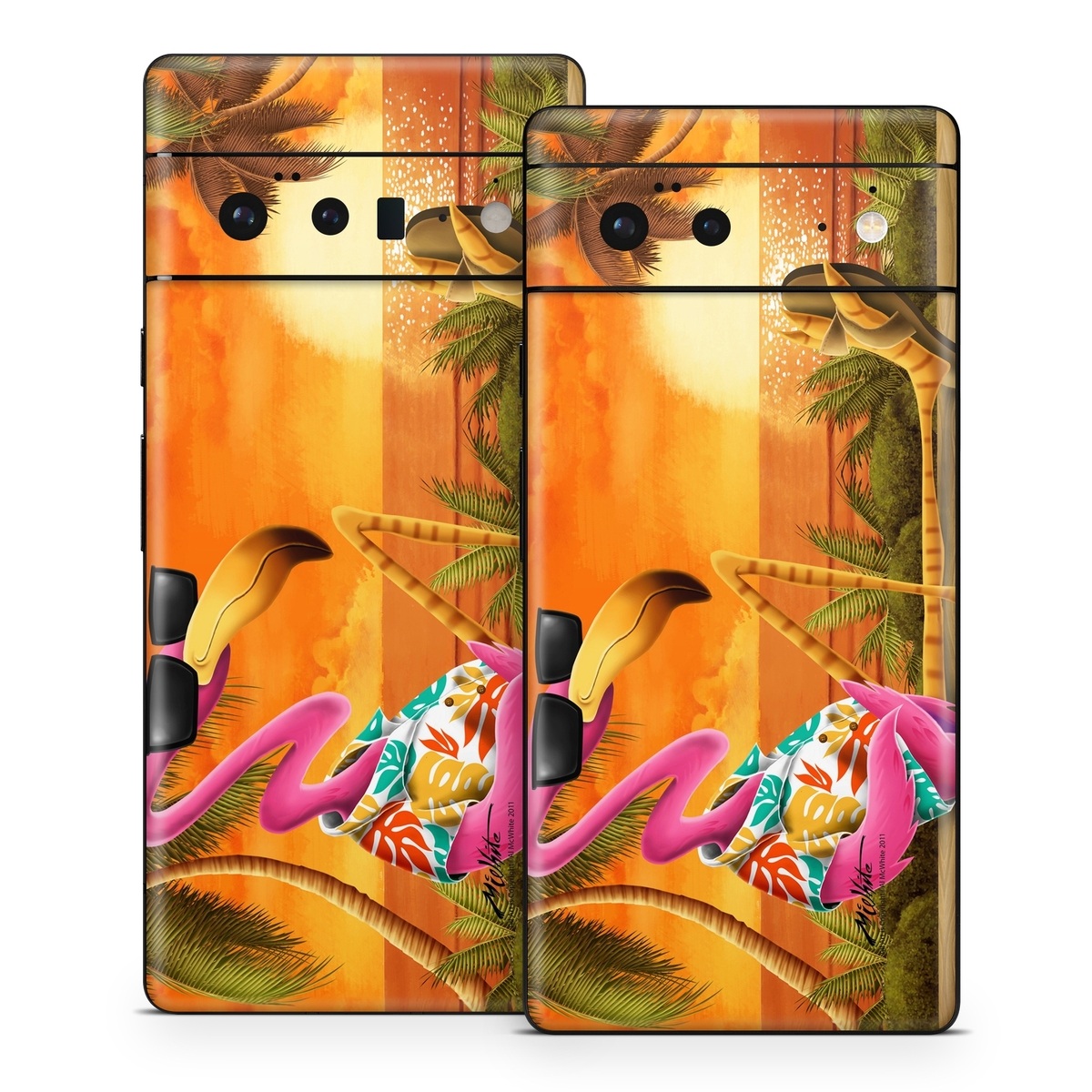Google Pixel 6 Series Skin design of Cartoon, Art, Animation, Illustration, Plant, Cg artwork, Shoe, Fictional character, with red, orange, green, black, pink colors