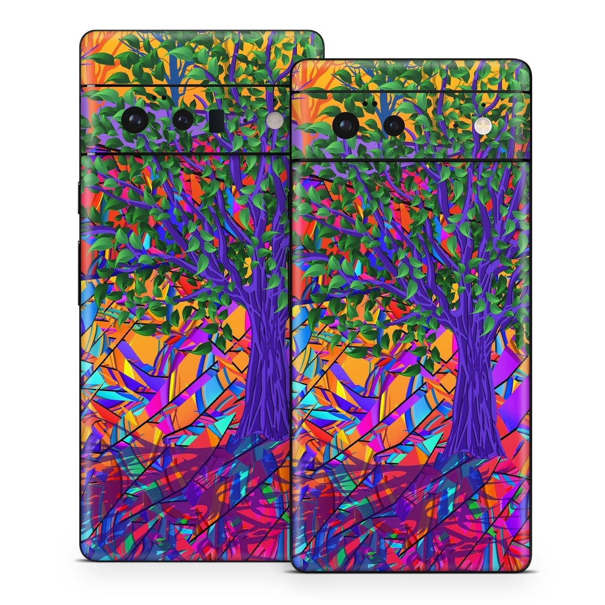 Google Pixel 6 Series Skin design of Psychedelic art, Pattern, Visual arts, Art, Plant, Acrylic paint, Modern art, with green, purple, orange, blue, purple, yellow, red colors
