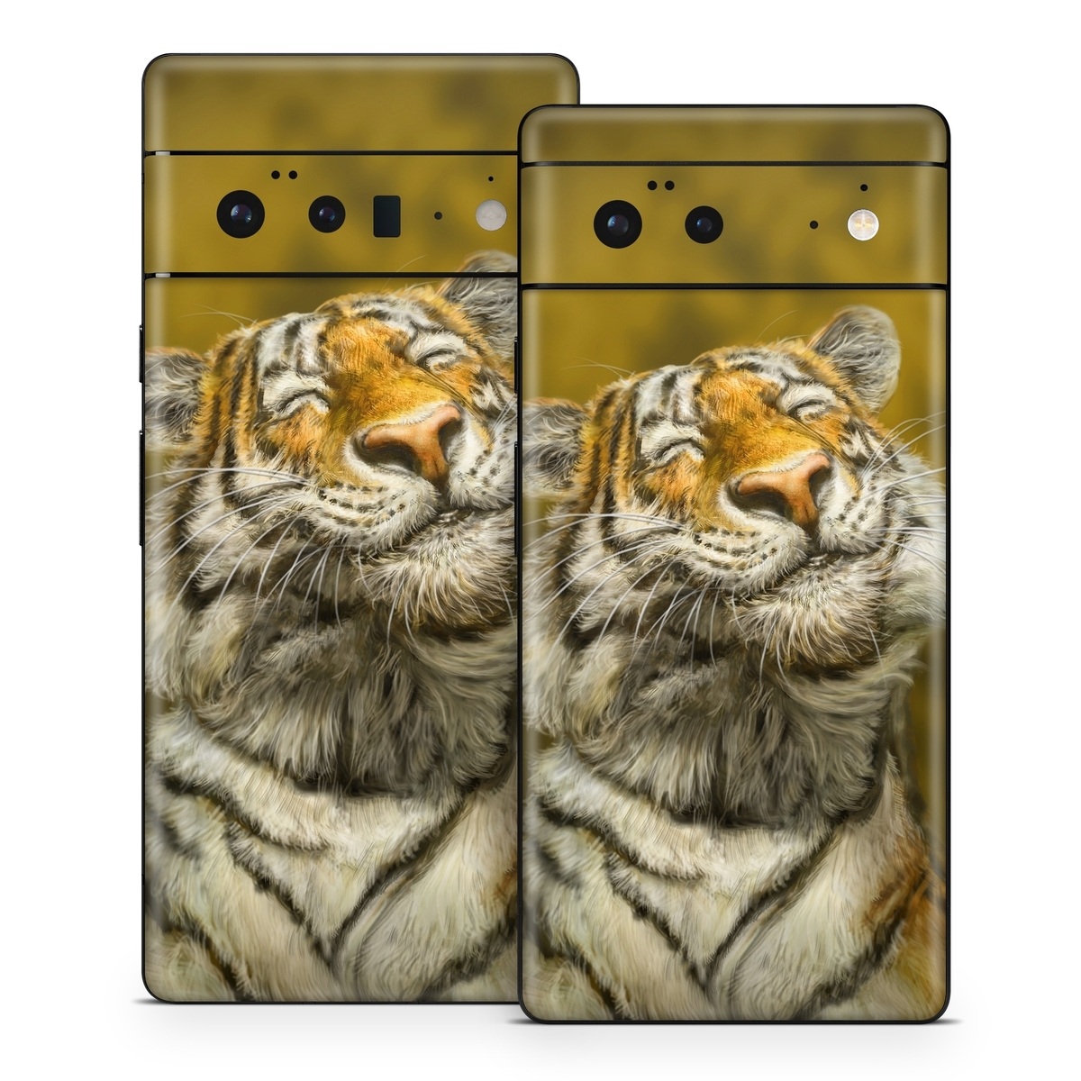 Google Pixel 6 Series Skin design of Tiger, Vertebrate, Bengal tiger, Mammal, Wildlife, Siberian tiger, Terrestrial animal, Felidae, Snout, Whiskers, with black, white, orange, yellow colors