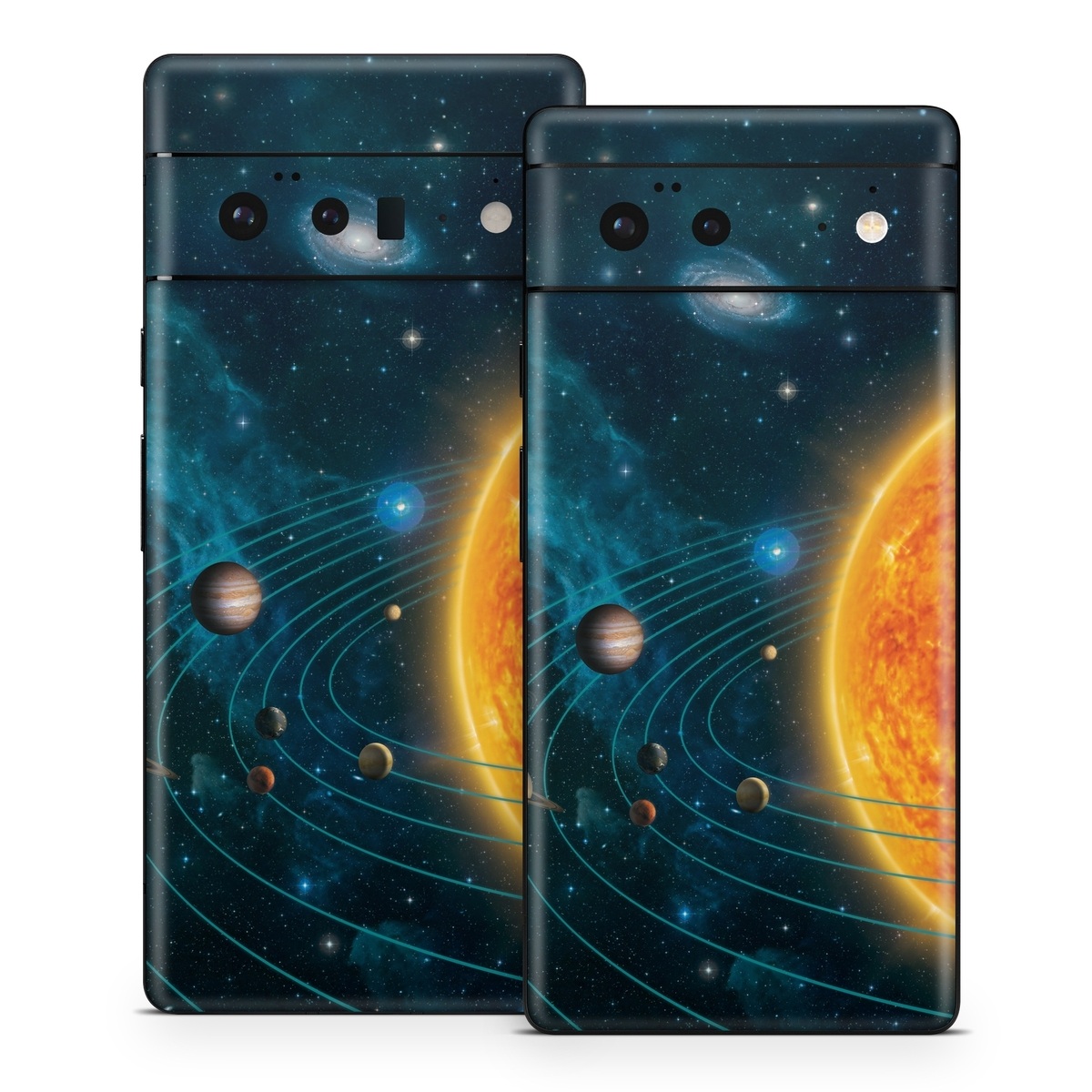 Google Pixel 6 Series Skin design of Astronomical object, Universe, Outer space, Galaxy, Astronomy, Atmosphere, Space, Planet, Science, Sky, with red, yellow, black, blue, brown, white colors