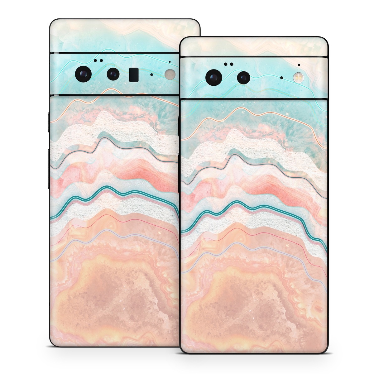 Google Pixel 6 Series Skin design of Aqua, Line, Pattern, Watercolor paint, Design, Illustration, Art, with blue, pink, white, orange, yellow colors