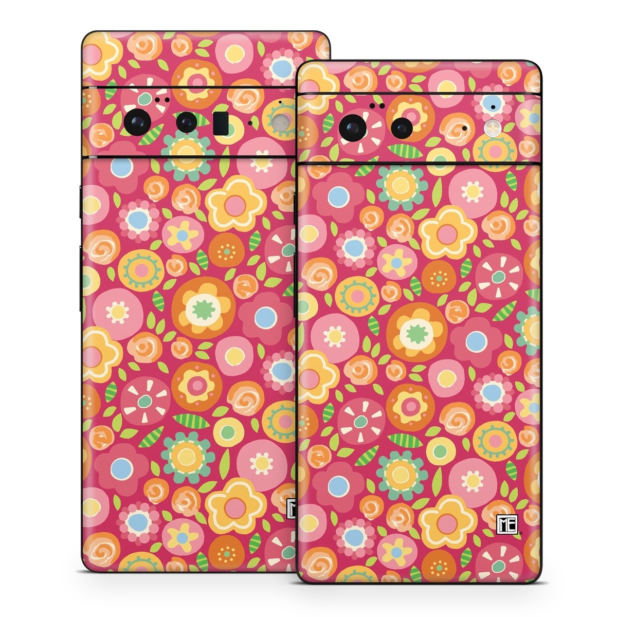 Google Pixel 6 Series Skin design of Orange, Pattern, Design, Circle, with red, pink, green, gray, orange, purple colors